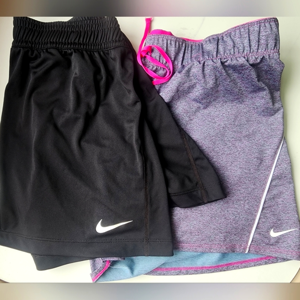LOT OF 2 Medium & Large NIKE Dri Fit Womens Shorts EUC Black Purple Pink Active